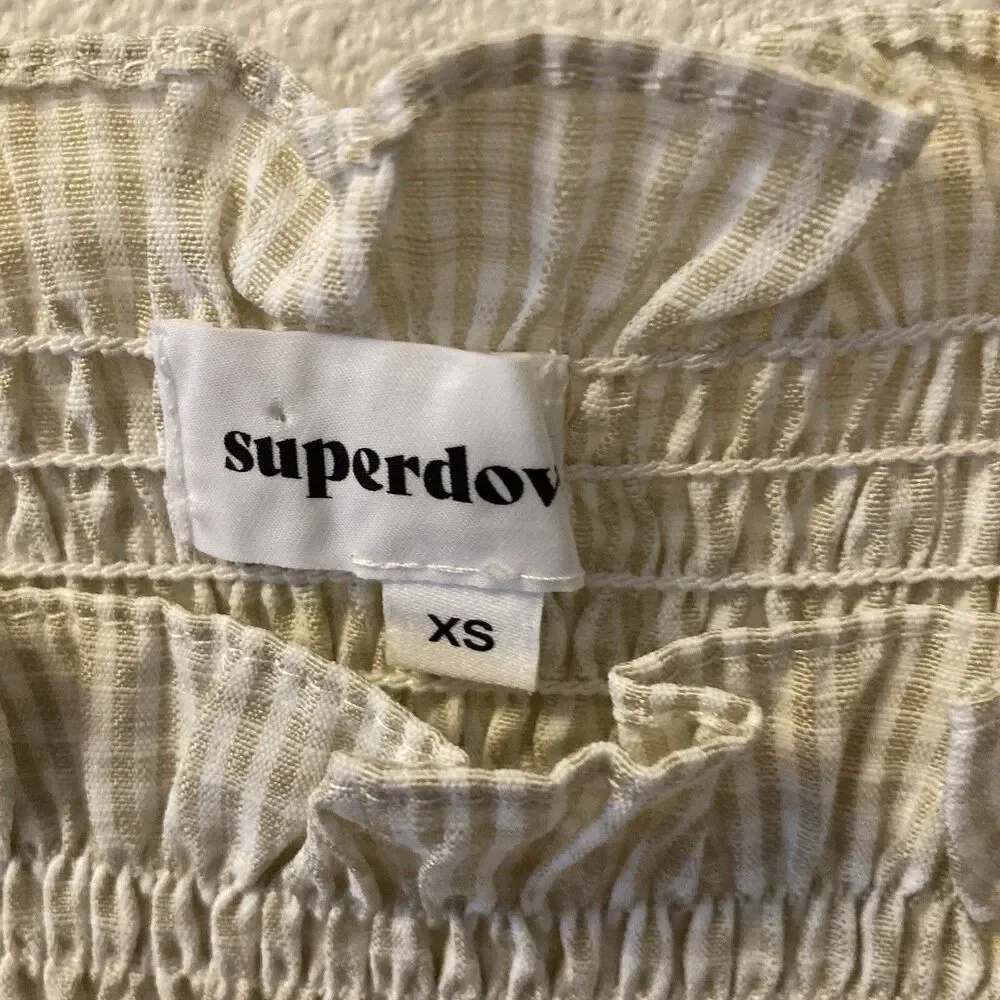 Superdown Womens Blouse Size XS Smocked Puff Sleeve Cropped Gingham Babydoll Top - Picture 2 of 11